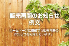 販売再開のお知らせ例文